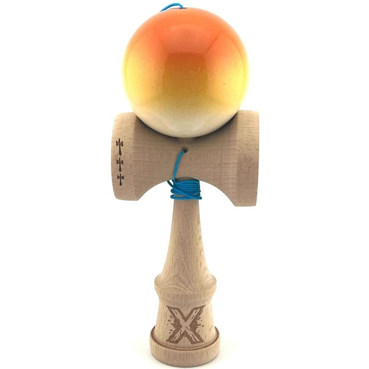 Kendama X Eredeti, Professzionális, Big Cups V2, Szuper Tapadós Nagy Kupákkal, fából 18 cm, Fém Csapágy 55 cm-es Zsinórral, Narancssárga/Sárga/Fehér