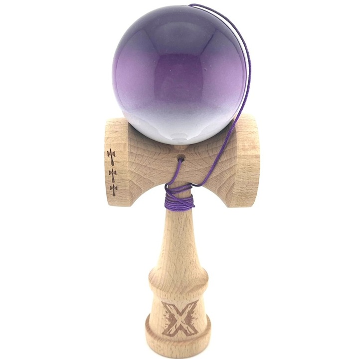 Kendama X eredeti, professzionális, Big Cups V2, szuper ragadós nagy csészékkel, fából, 18 cm, fém csapágy 55 cm-es zsinórral, lila/fehér