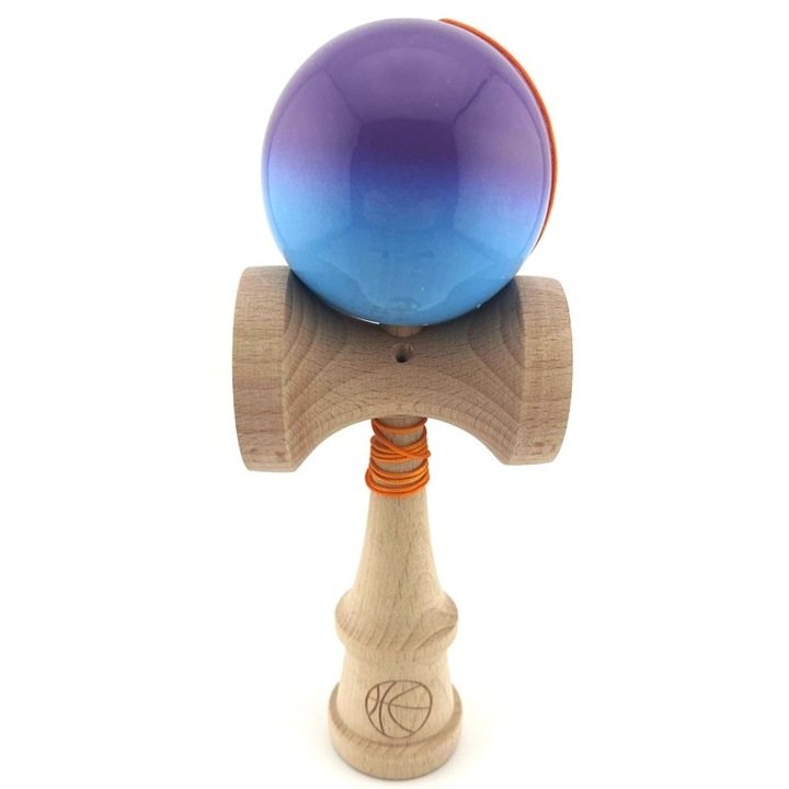 Kendama X eredeti, professzionális, Big Cups V2, szuperragadós nagy csészékkel, fából, 18 cm, fém csapágy 55 cm-es zsinórral, lila/kék