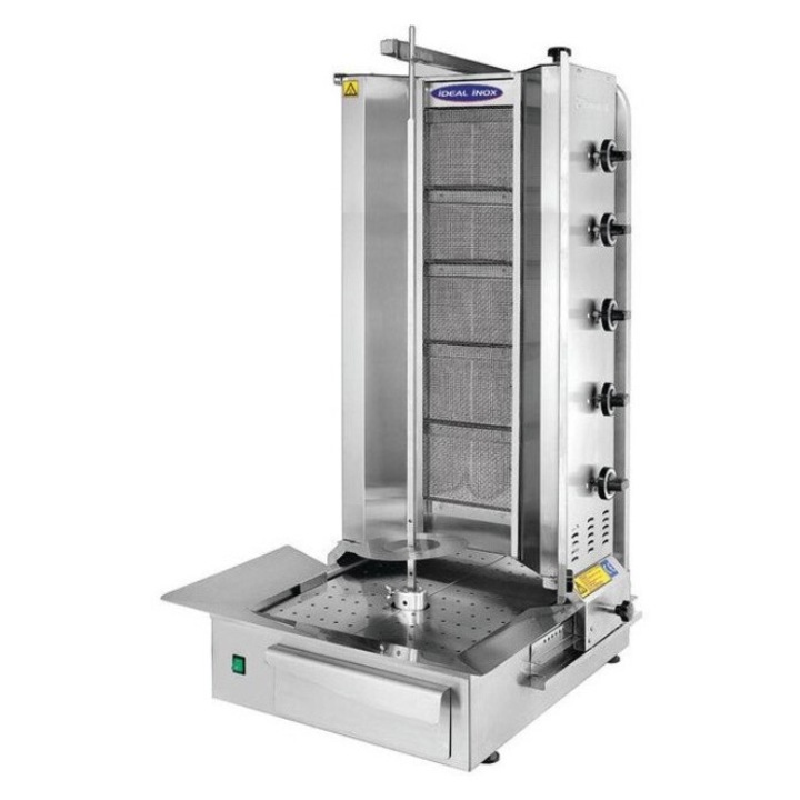 Професионален ротисер за дюнер, кебап, от неръждаема стомана, 5 горелки, ГАЗ, капацитет 50 кг, DenisNetwork