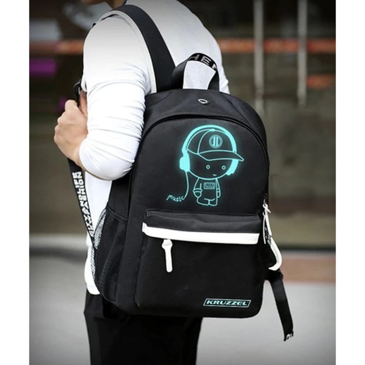Rucsac reflectorizant, Kruzzel, 19L cu port USB si mini jack, buzunare multiple, impermeabil, ideal pentru scoala, serviciu si calatorii