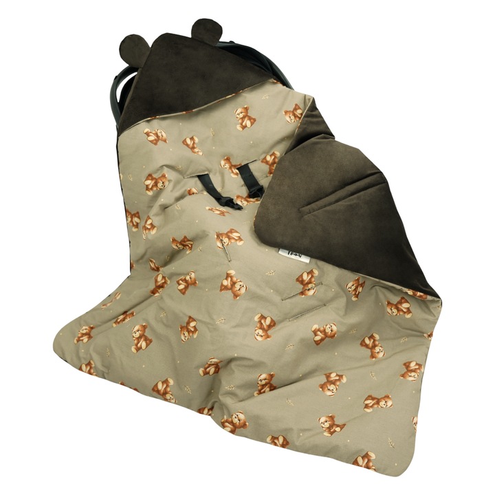 Paturica de infasat Flumi, maro, bumbac si catifea, 87, 5x86, 5cm, pentru scoica auto si landou