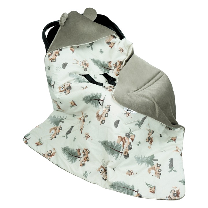 Paturica de infasat Flumi, bej, dimensiuni 87, 5x86, 5cm, material bumbac si catifea, pentru scoica auto si landou