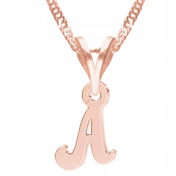 Colier Larezo, Litera A, argint 925, roz cu aur, 47cm + 3cm, design elegant