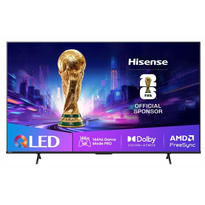 Телевизор Hisense 65" E7Q Pro, 4K Ultra HD 3840x2160, QLED, Quantum Dot, 144Hz, HDR 10+ adaptive, HLG, Dolby Vision, DTS Virtual X, Smart TV, WiFi 5GHz, WiFi Direct, BT, Anyview Cast, 4xHDMI, 2xUSB, LAN, CI+, DVB-T2/C/S2, Black 65E7Q_PRO