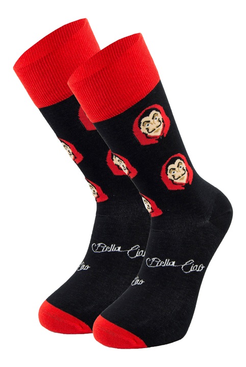 Sosete colorate haioase din bumbac pieptanat, Newtone, D039, Fara cusatura, Model Bella Ciao, 40-45 EU