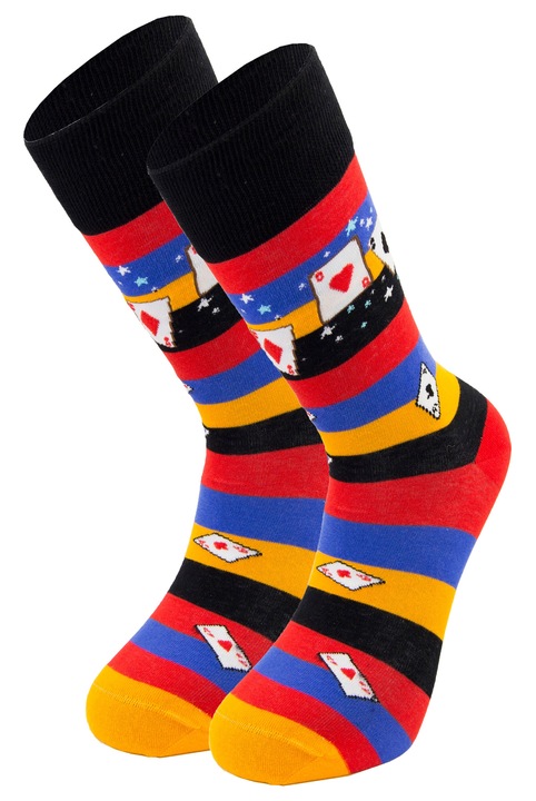 Sosete colorate haioase din bumbac pieptanat, Newtone, D041, Fara cusatura, Model Carti de joc, Cu dungi, 40-45 EU