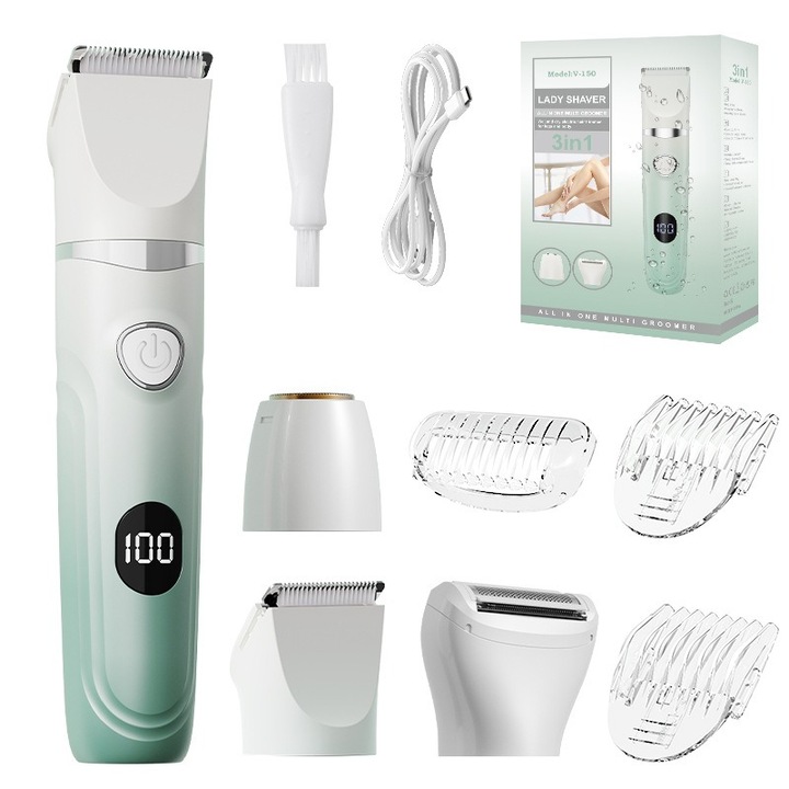 Електрически епилатор 3 в 1, дигитален, за интимни зони, подмишници и крака, захранване с батерия, използване върху суха кожа