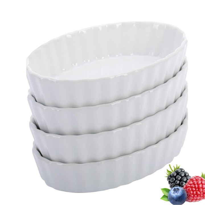 Westmark, ovális, 13,5x8,1x2,7 cm, porcelán, fehér, 4 darabos tálalókészlet