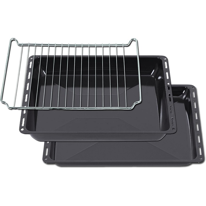 2 db zománcozott sütőtepsi készlet, ICQN, 44,5x37,5cm, ráccsal, 25mm és 50mm