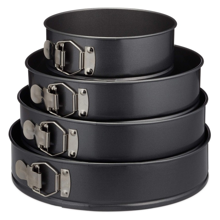 Set de forme de copt rotunde Relaxdays, 4 piese, antiaderente, gri, 18x24x26x28cm