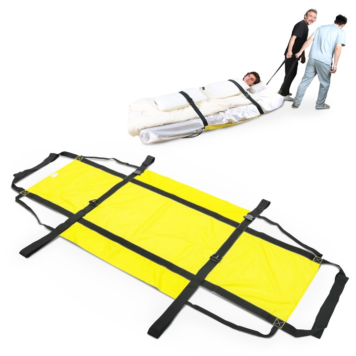 Cearsaf de Evacuare de Urgenta Ehucon, Sistem Rapid de Transfer a Pacientilor pentru Ingrijire la Domiciliu, Capacitate 150 kg (330 LBS), 184x85 cm (72.8x33.5 toli), Galben