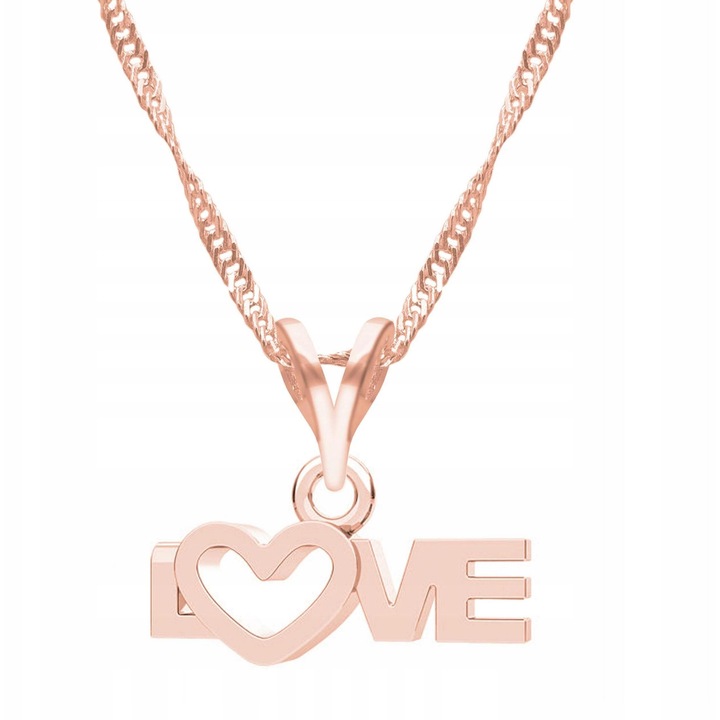 Colier Larezo, Serce, argint 925, aur roz, 47cm + 3cm, design elegant