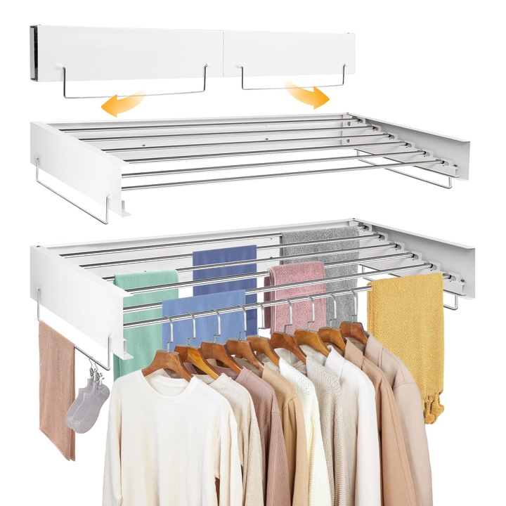 Uscator Haine Perete Viviheyday 100cm, Alb - Pliabil, Inox One Size