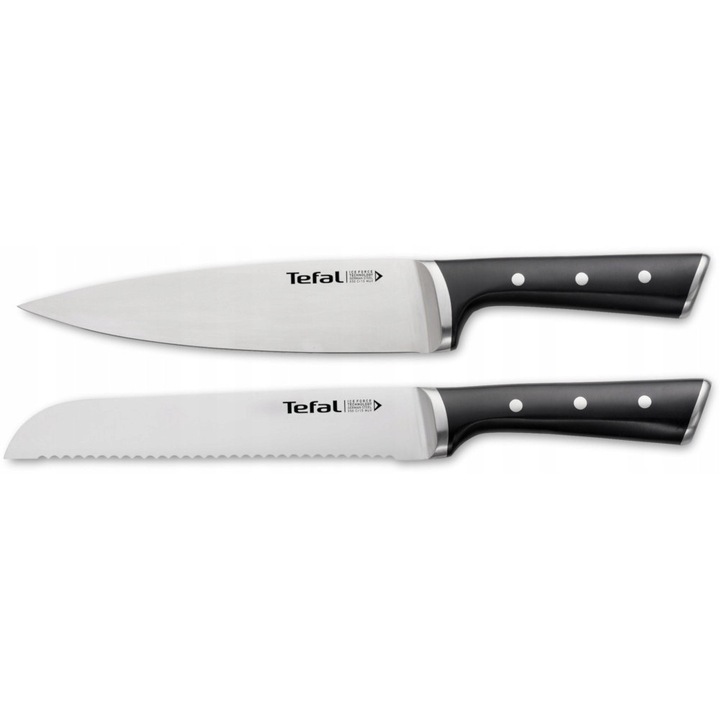 Set 2 Cutite, Tefal, Ice Force 20 cm, Inox, Argintiu / Negru