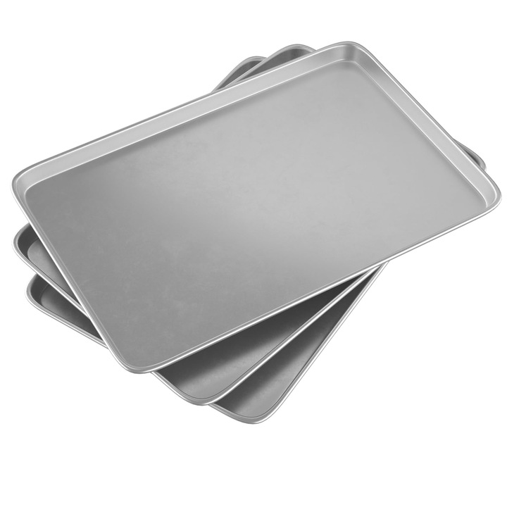 Set De 3 Tavi De Copt Crosson, Tava De Copt Dreptunghiulara Din Otel Inoxidabil, Tava De Cuptor 60 X 40 X 3 Cm, Tava De Copt Din Aluminiu De Calitate Comerciala, Pentru Copt In Cantitati Mari