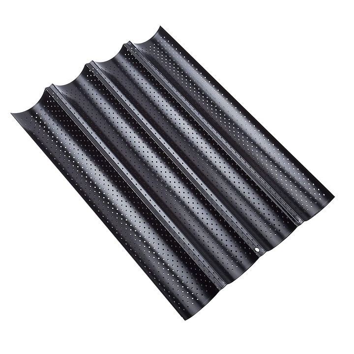 Tava De Copt Pentru Baghete Dilpeak, Accesorii Pentru Copt Paine, Tavi De Copt, Tava De Copt Pentru Baghete Cu Invelis Antiaderent Pentru 4 Baghete, Tava De Copt Pentru Baghete De Inalta Calitate (38 X 33 X 2 Cm Negru)