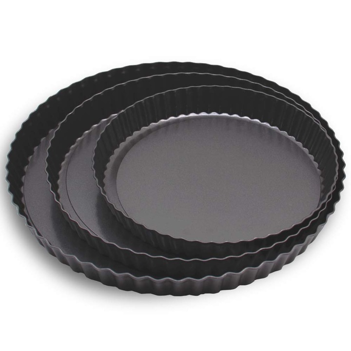 Tava De Tarta Grandwish Cu 3 Bucati, Baza Detasabila, Tava Antiaderenta Pentru Quiche 20/24/28 Cm, Rotunda