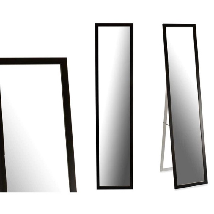 Огледало с черна рамка, 120x30 см, дърво и стъкло, със стойка и куки за окачване