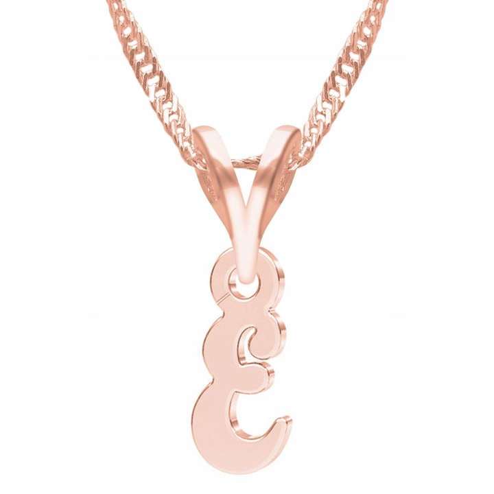 Colier Larezo, Litera E, Argint 925, Roze Aurit, 47cm + 3cm, Antialergic