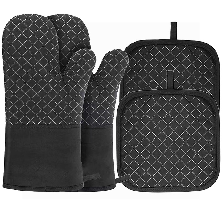Manusi De Cuptor Treadstar, Manusi De Copt, Manusi De Cuptor, Suporturi Pentru Oale, Manusi De Gatit Cu Prindere Antiderapanta, Rezistente La Caldura 300°C, Set De Suporturi Pentru Oale Negre
