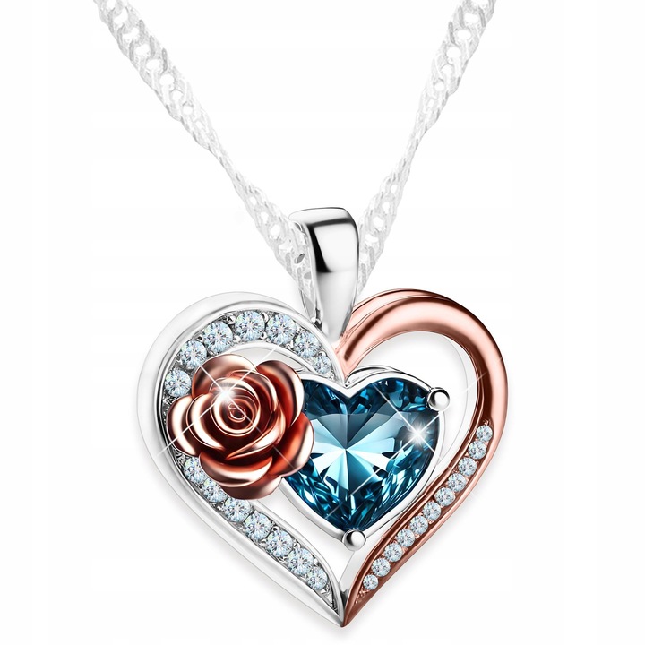 Colier Larezo, argint 925, cu cristale, motiv inima, 42cm + 3cm