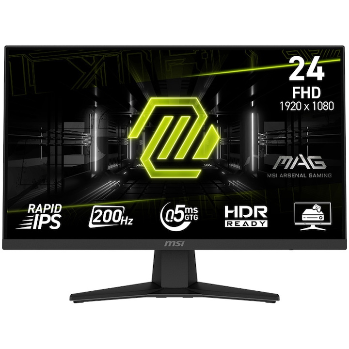 Монитор Gaming MSI MAG 244F, 23.8", Full HD (1920x1080), Fast IPS, 200Hz, 0.5 ms, AMD FreeSync Premium, HDMI, DisplayPort, Черен