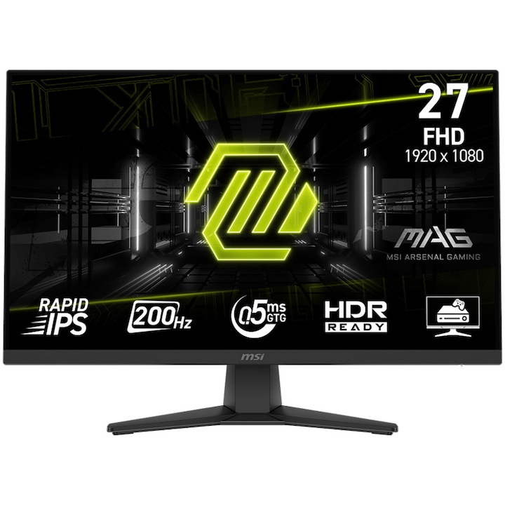 Монитор Gaming MSI MAG 272F, 27", Full HD, Fast IPS, 200Hz, 0.5 ms, AMD FreeSync Premium, HDMI, DisplayPort, Черен