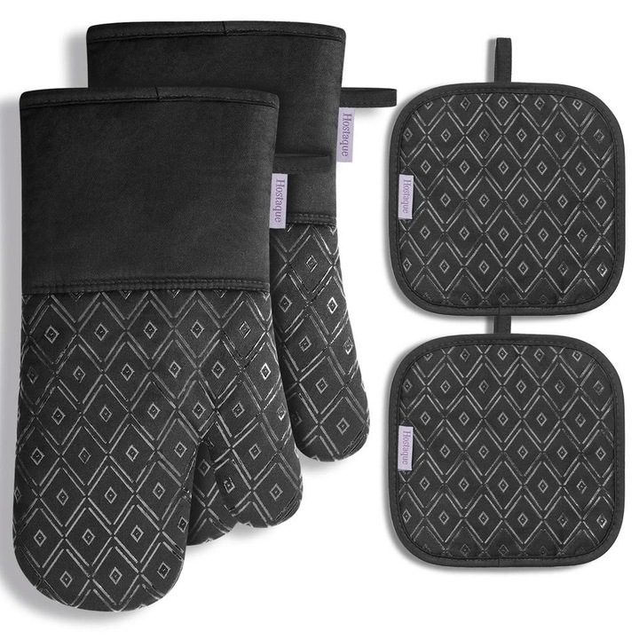 Manusi De Bucatarie/Suporturi Pentru Oale Hostaque, Set De 4, Rezistente La Caldura 260℃, Suporturi Pentru Oale De Bucatarie Cu Design Antiderapant Din Silicon, Potrivite Pentru Gatit, Copt Si Gratar