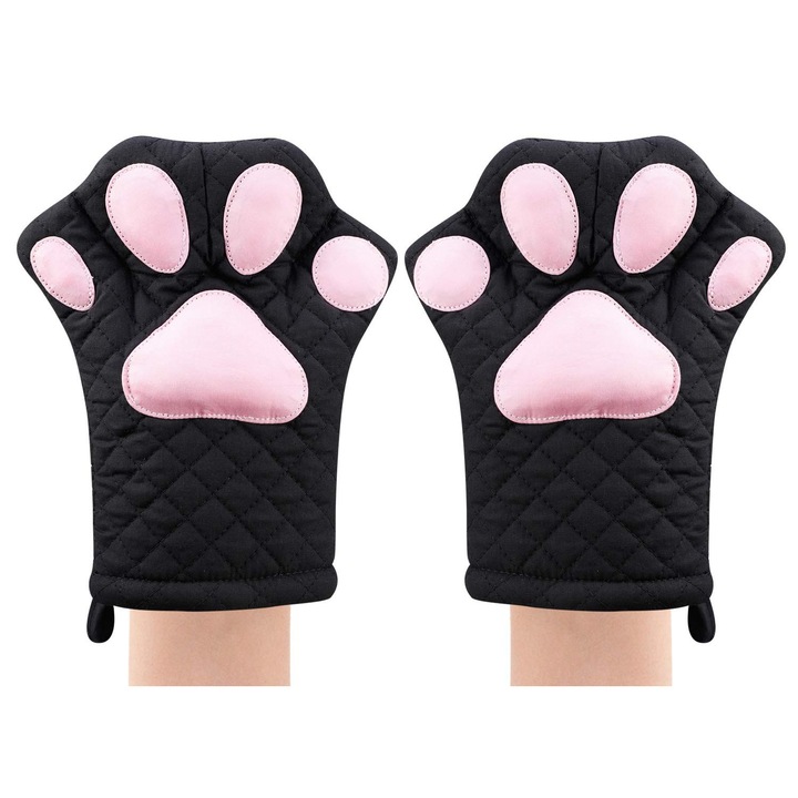 Konyhai Kesztyűk, Aranyos, Szórakoztató Macskamancs Design, Hőálló, Steppelt Pamut Bélés, Edényfogók, Grillezéshez és Sütéshez, Kesztyűk, Konyhai Eszközök, Grillező Ajándék Szett, Mikrohullámú Sütő