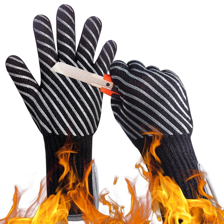 Handlove grillező kesztyű, aramidszálas hőálló grillező kesztyű 1472°F, csúszásmentes szilikon sütőkesztyű, hosszú konyhai kesztyű grillezéshez, főzéshez, sütéshez, vágásálló, nőknek, 1 pár, ML