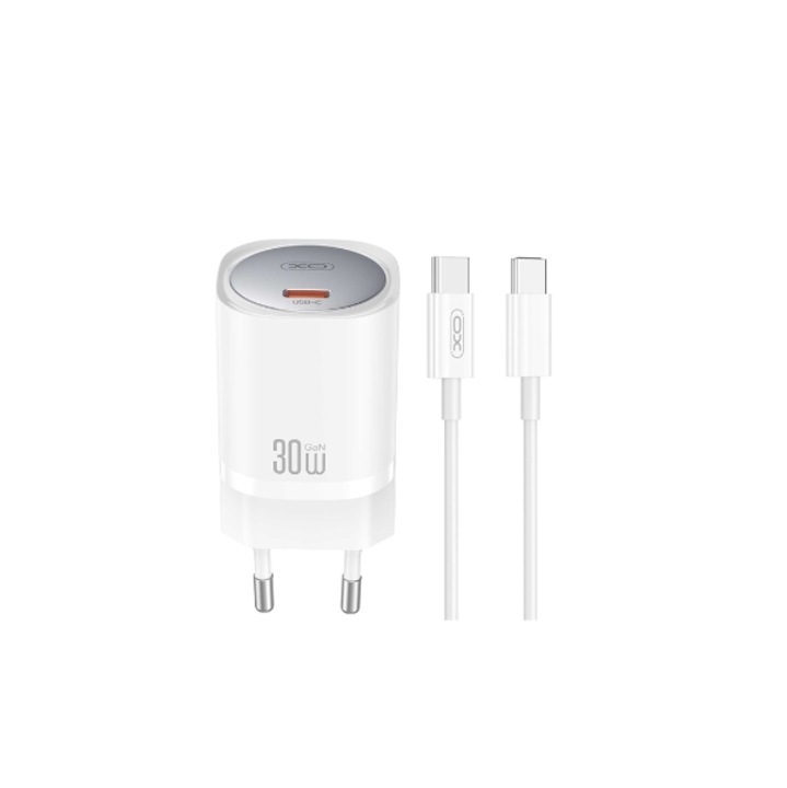 XO Design CE20 hálózati töltő, 30 W, 3 A, USB-C, USB-C kábel, fehér
