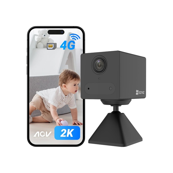 Вътрешна камера за наблюдение Ezviz CB2 4G, 2K, черна, слот за SIM карта