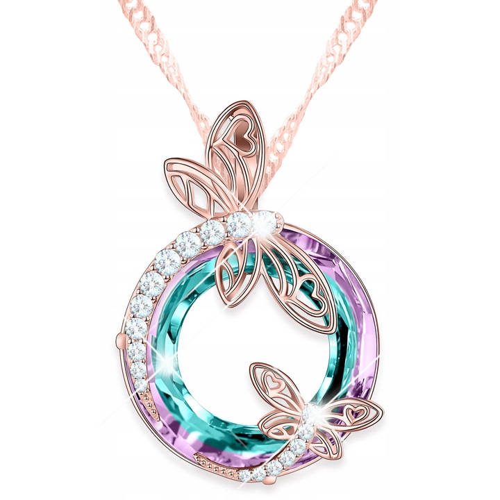 Colier dama Larezo din argint 925 cu cristale si zirconiu, 42cm, placat cu aur roz