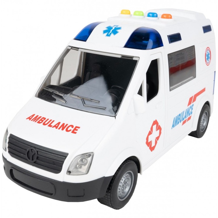 Ambulanta de jucarie pentru copii Malplay, interactiva cu sunete si lumini, scara 1:16