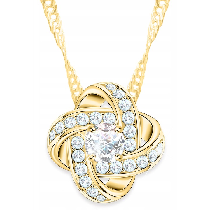 Colier dama, din argint 925, cu stea Impletita, Larezo, 42cm, placat cu aur 585, cristale zirconiu