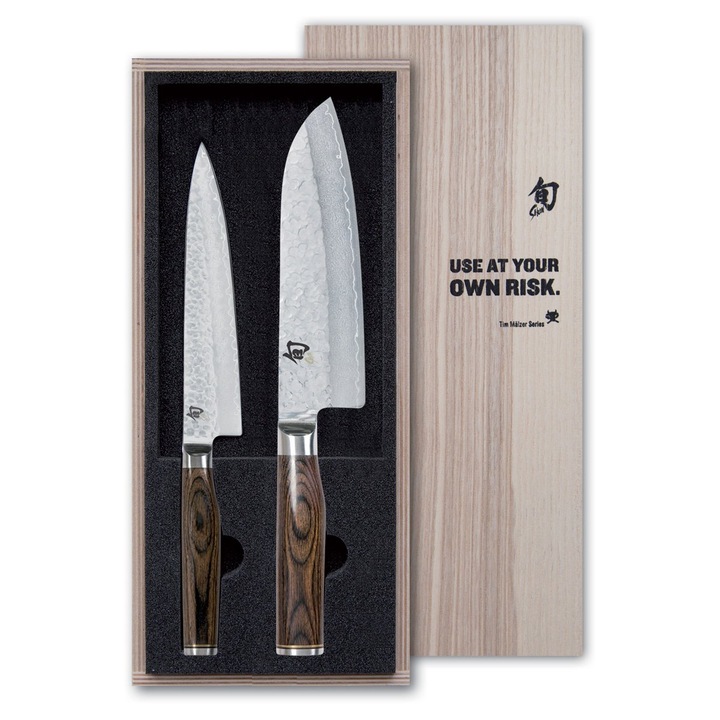 KAI Shun Premier Tim Malzer japán késkészlet, Santoku 18cm és hámozókés 16,5cm, 32 rétegű damaszkuszi acél, Pakkawood nyél