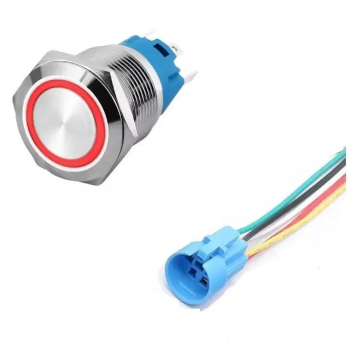 Intrerupator buton LED rosu SW 4 OFF-(ON) fara retinere metal 22mm 12-24V