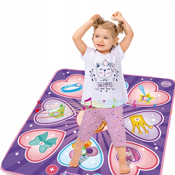 Covoras muzical copii pentru dans, VALA® Girls 82x65cm, Moduri de joc, Sunete, Indicator LED, 3-10 Ani, Violet