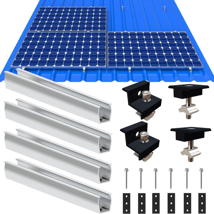 Suport pentru panou solar, set 2 module, clemă ajustabilă 30x35mm, pentru acoperiș plat