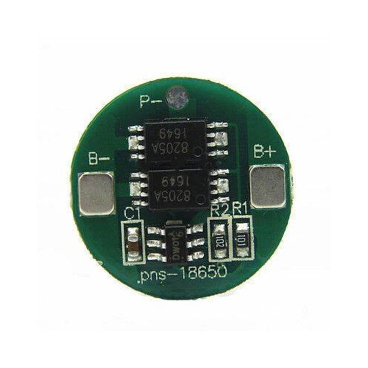 Modul BMS protecție pentru acumulatori 18650, dual MOS, dimensiune 16mm, maxim 8A