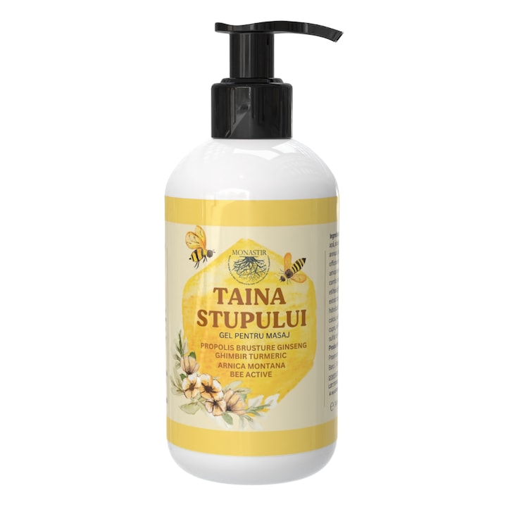 Taina Stupului-Monastir, Gel 300ml – Pentru Dureri de Picioare, Musculare si Articulare – cu Venin de Albine Mimetic, Propolis, Brusture, Ginseng, Ghimbir, Turmeric si Arnica Montana – Incalzitor – 8DAR