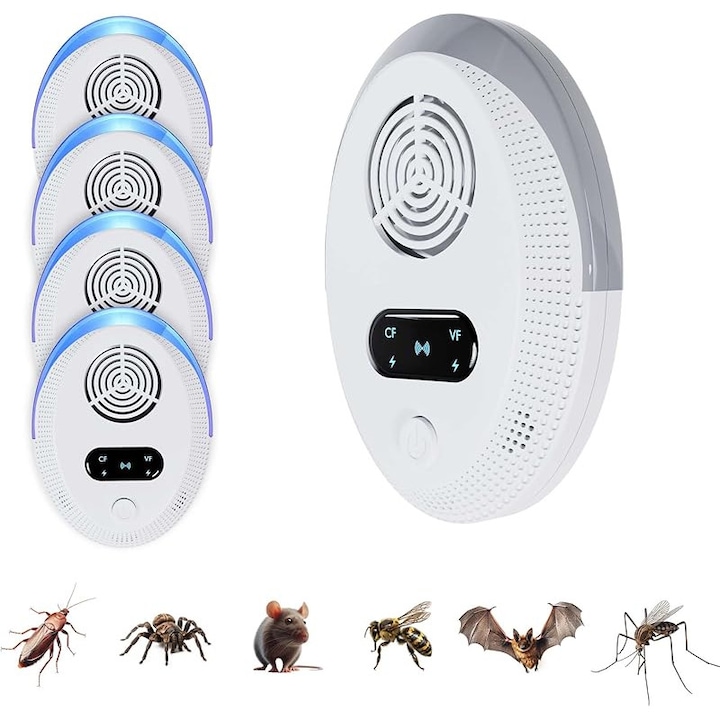 Ултразвукови устройства против насекоми и мишки с щепсел, комплект от 6 броя — Ефективни за прогонване на мишки, мухи и други вредители (включително паяци)