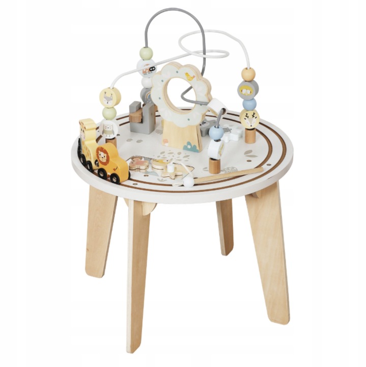 Masuta educativa din lemn 2in1, activitati motrice si senzoriale, pastel, 54cm