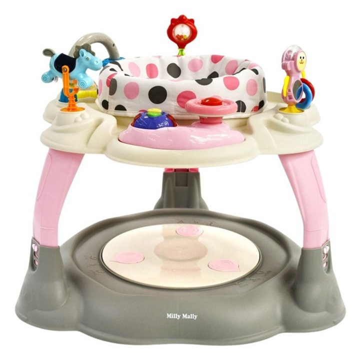 Centru de Activitati Milly Mally TWIST, Scaun Rotativ 360, Inaltime Reglabila, Roz, 55x68x65.5cm