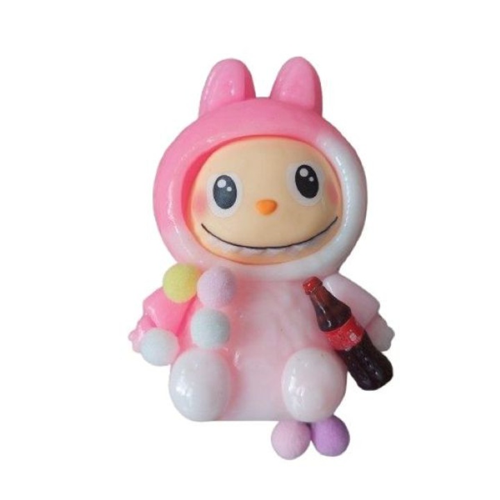 Figurină Labubu cu cola și bile, 9cm, roz