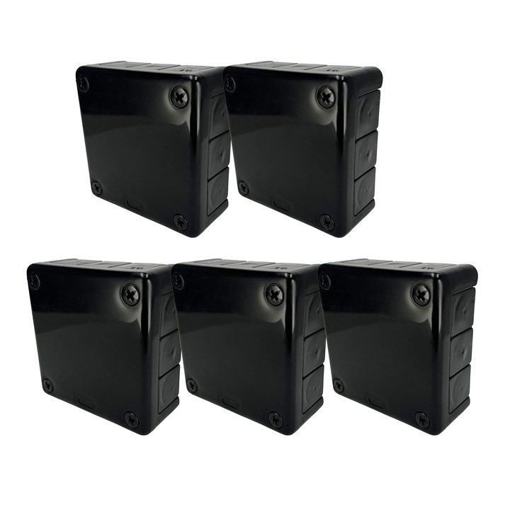 5x Cutie de conexiune aplicata 118x118x46mm IP55 12 intrari presetupe din cauciuc neagra VP-51 EDO777932 EDO Technic