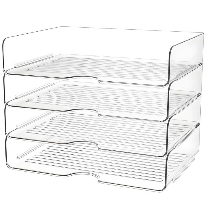 Set 4 Tavi de Depozitare Elindor® Cutii pentru Documente, Cutie cu 4 Compartimente Detasabile, Organizator de Birou, Potrivit si pentru Baie, Living, Bucatarie, pentru Creioane, Hartii, Rechizite, Suport Multufunctional, 33x25x27 cm, Transparent