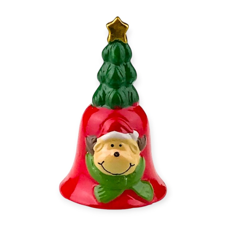 Clopotel ceramic, cu sunet, Craciun 11x7 cm – clopotel cu brad si ren, ideal pentru Craciun, colindat