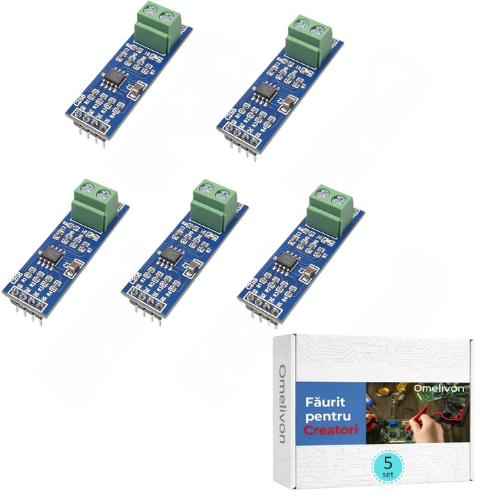 Комплект от 5 модула MAX485, TTL към RS485 конвертор, 5V, за платки Arduino, серийна комуникация, автоматизация и IoT приложения